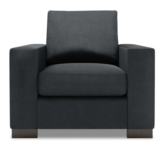 Fauteuil Track de Sofa Lab personnalisable de 38 po fabriqué au Canada en tissu d'apparence lin avec accoudoirs rectilignes - gris Pax Pepper | TR302949