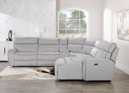 Canapé sectionnel de droite à inclinaison électrique Newport de Cindy Crawford Home 6 pièces en suédine - gris