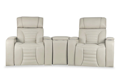 Sofa sectionnel à inclinaison électrique Zen 3 pièces de style cinéma maison en similicuir avec massage et console de rangement - abricot