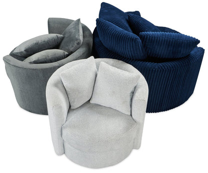 Fauteuil d’appoint pivotant Cuddler Midi de 42 po fabriqué au Canada en tissu de chenille - gris Plush Thunder