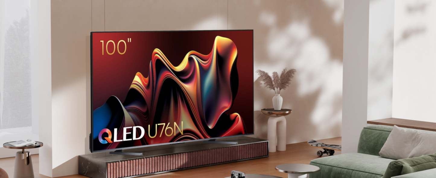 Hisense 100 QLED 4K UHD Quantum Dot HDR10+ 144Hz Google Smart TV (100U76N) | Téléviseur intelligent Hisense QLED UHD 4K de 100 po à 144 Hz avec boîtes quantiques, HDR10+ et Google TVMC (100U76N)