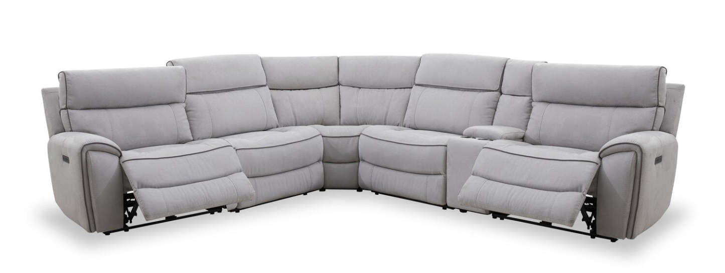 Cindy Crawford Home Newport 6-Piece Faux Suede Power Reclining Sectional with Armless Reclining Chair - Grey | Sofa sectionnel à inclinaison électrique Newport de Cindy Crawford Home 6 pièces en suédine avec fauteuil inclinable sans accoudoirs - gris