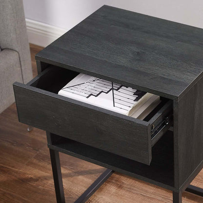 Table de chevet Fynn à 1 tiroir avec étagère de rangement, 18 L x 25,75 H - Marron/Noir | Table de nuit Fynn de 18 po (l) x 25,75 po (H) à 1 tiroir avec tablette de rangement - brune et noire