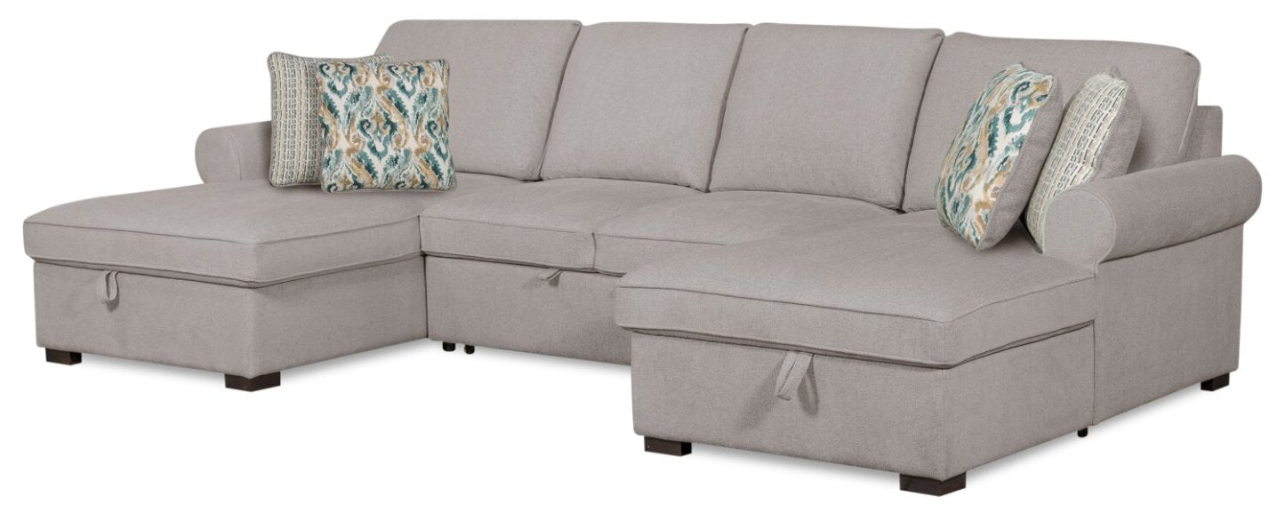 Sofa-lit sectionnel Haven de Scott Living 3 pièces en tissu de chenille avec 2 fauteuils longs de rangement - gris