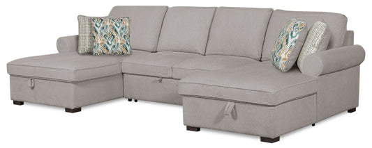 Sofa-lit sectionnel Haven de Scott Living 3 pièces en tissu de chenille avec 2 fauteuils longs de rangement - gris