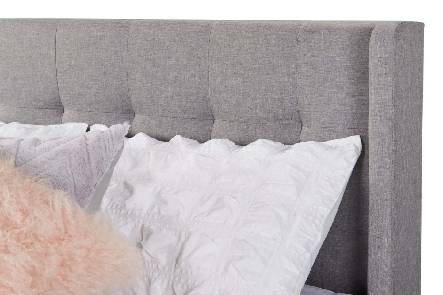 Lit à oreilles rembourré Beau en tissu gris, capitonné - King Size | Lit rembourré à oreilles Beau en tissu gris capitonné - format très grand lit