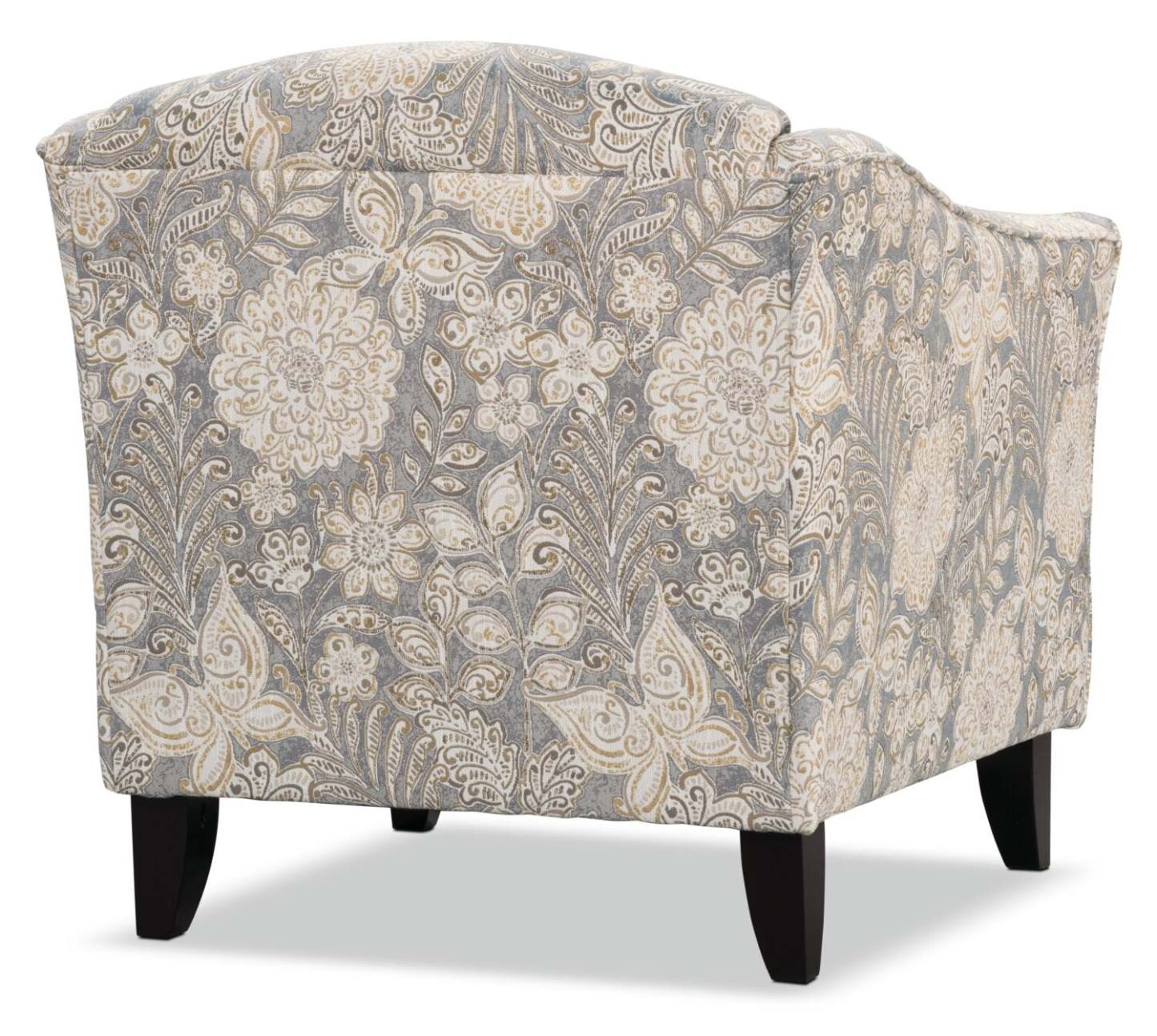 Fauteuil d’appoint Wynn de 33 po fabriqué au Canada en tissu d’apparence lin avec accoudoirs évasés et pattes en bois - floral multicolore