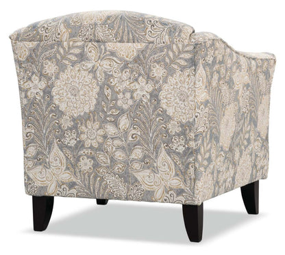 Fauteuil d’appoint Wynn de 33 po fabriqué au Canada en tissu d’apparence lin avec accoudoirs évasés et pattes en bois - floral multicolore
