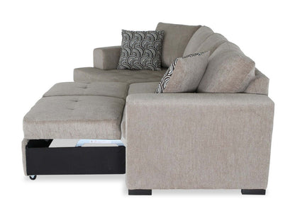 Fabriqué au Canada, canapé-lit sectionnel enveloppant Legend 2 pièces à gauche en tissu de chenille - beige platine