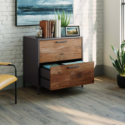 Tayla 30.24 2-Drawer Classing Cabinet - Vintage Oak &amp; Black|Classeur Tayla de 30,24 po à 2 tiroirs - chêne antique et noir