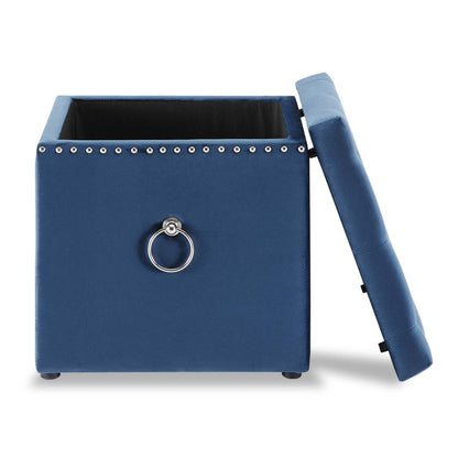 Yukon 17 Square Velvet Storage Ottoman - Navy|Pouf de rangement carré Yukon de 17 po en velours - bleu marine