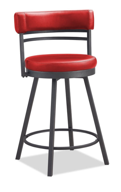 Tabouret de comptoir Mila avec siège pivotant, tissu en cuir végétalien, métal - Rouge | Tabouret de bar Mila en tissu de cuir végétalien et en métal avec siège pivotant - rouge
