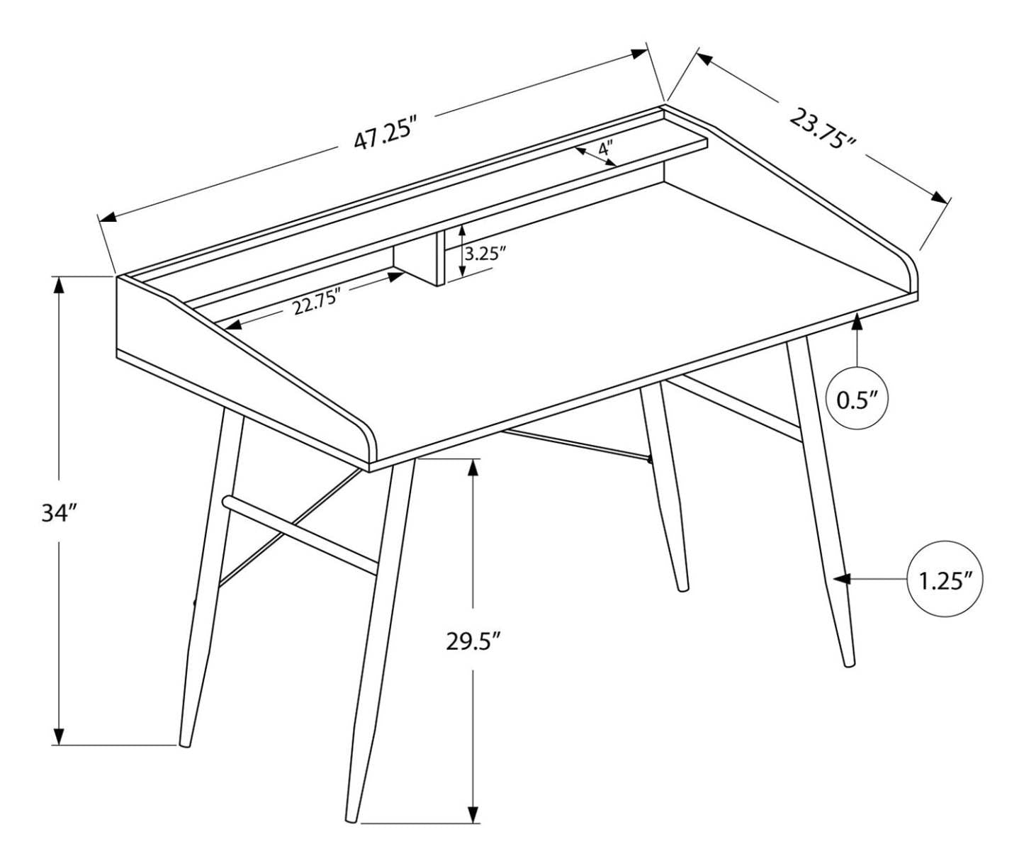 Bureau Jeremy 47.25 avec petite niche - Aspect marbre noir|Bureau Jeremy de 47,25 po avec petite crédence - apparence marbre noir