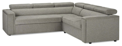 Savvy 2-Piece Left-Facing Linen-Look Fabric Sectional with Adjustable Headrests, Cupholders and USB Port - Grey | Sofa sectionnel de gauche Savvy 2 pièces en tissu d’apparence lin avec appuie-têtes réglables, porte-gobelets et port USB - gris