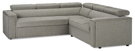 Savvy 2-Piece Left-Facing Linen-Look Fabric Sectional with Adjustable Headrests, Cupholders and USB Port - Grey | Sofa sectionnel de gauche Savvy 2 pièces en tissu d’apparence lin avec appuie-têtes réglables, porte-gobelets et port USB - gris