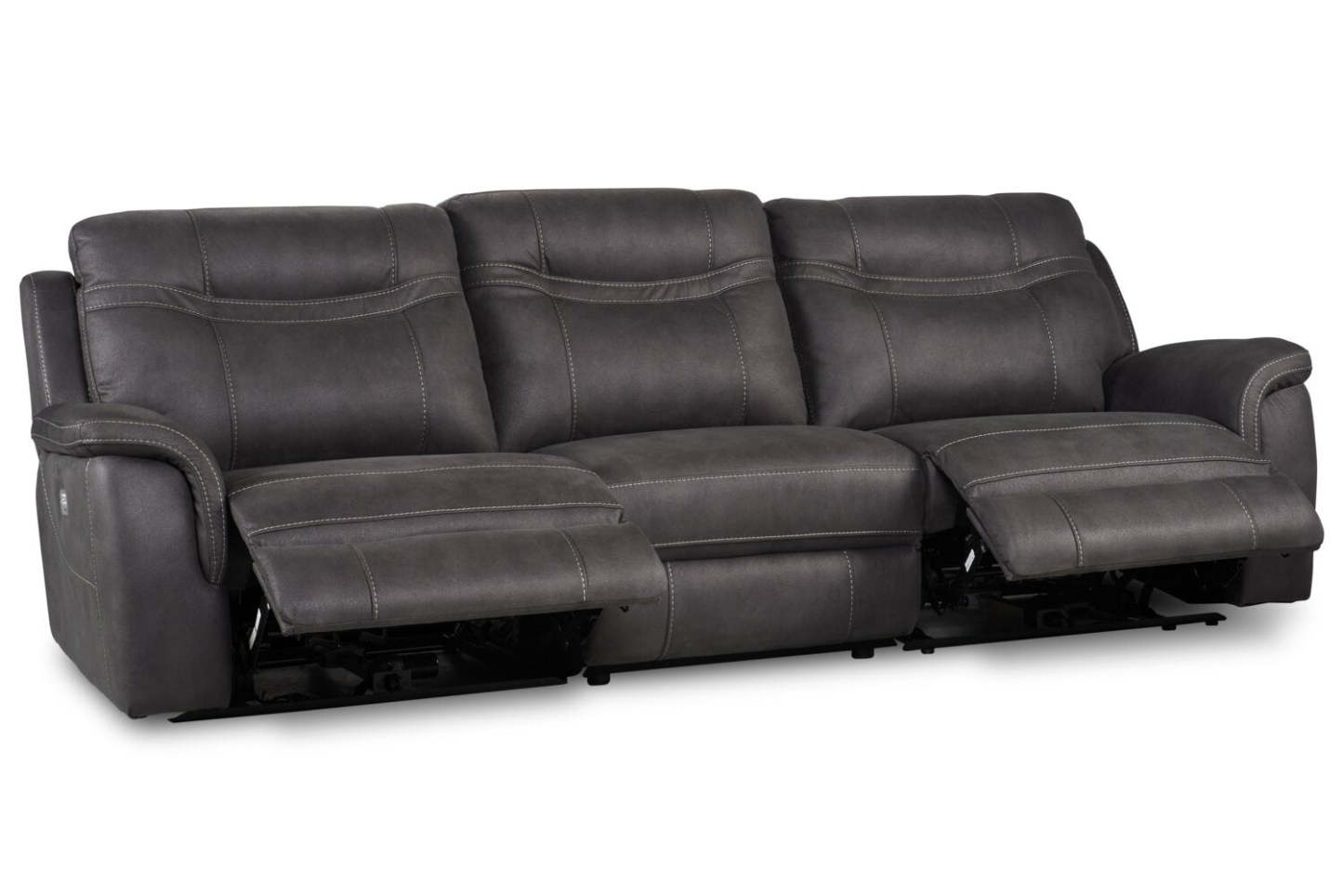 Sofa à inclinaison électrique Floy de 116,5 po en suédine avec appuie-têtes électriques et ports USB - gris