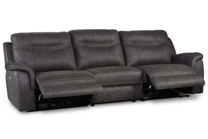 Sofa à inclinaison électrique Floy de 116,5 po en suédine avec appuie-têtes électriques et ports USB - gris