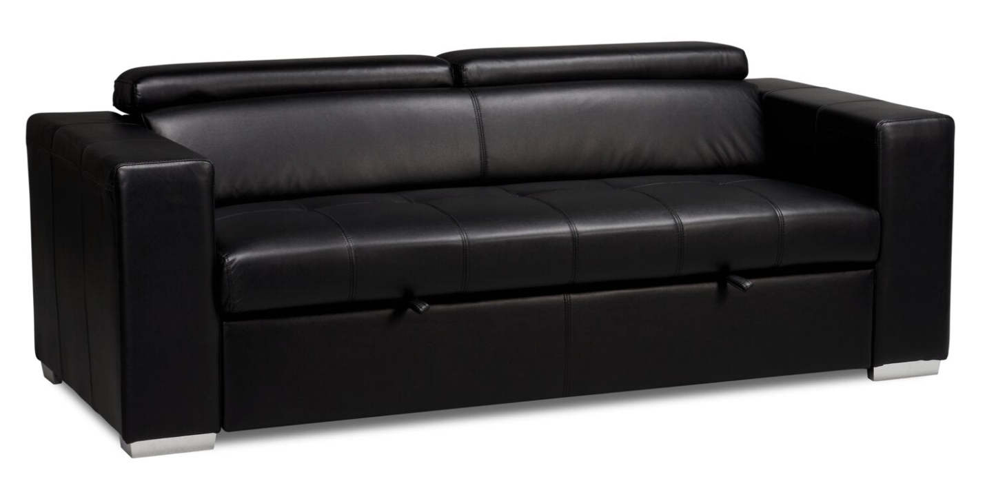 Sofa-lit Drake de 87 po en tissu d’apparence cuir avec lit rétractable, appuie-têtes relevables et capitonnage à boutons - noir
