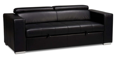 Sofa-lit Drake de 87 po en tissu d’apparence cuir avec lit rétractable, appuie-têtes relevables et capitonnage à boutons - noir