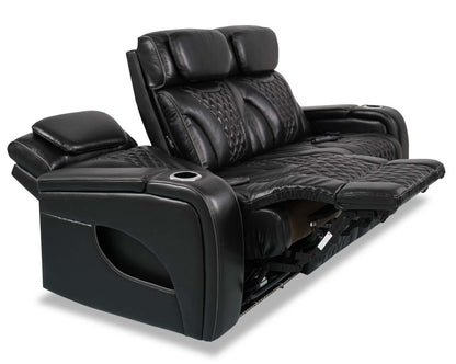 Sofa de massage à inclinaison électrique Elite de 86 po en cuir véritable avec appuie-têtes électriques et accoudoirs de rangement - noir