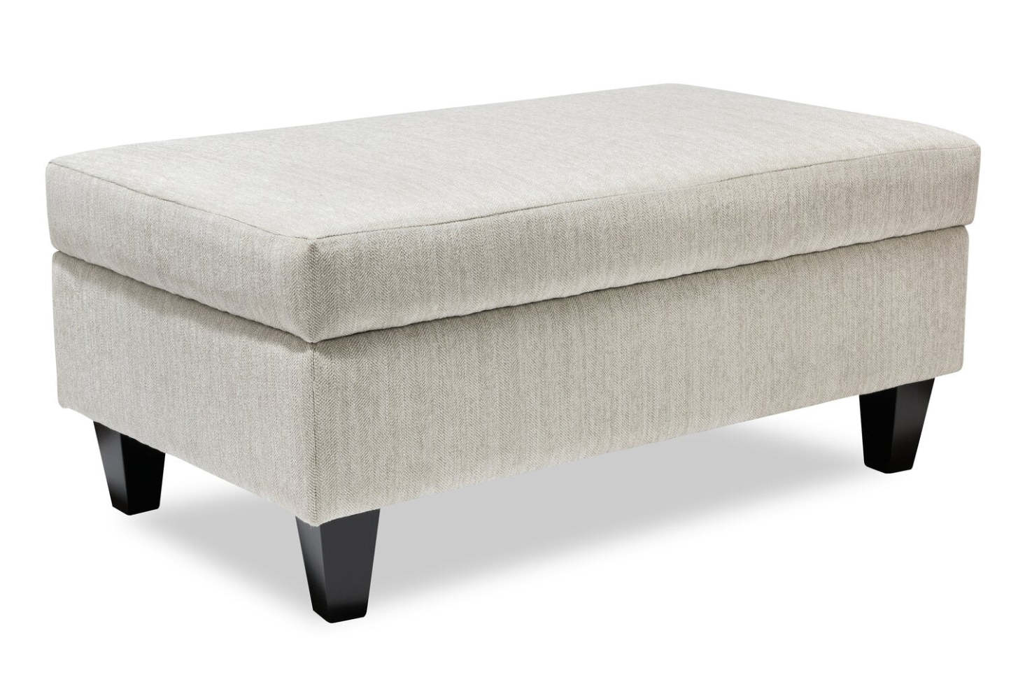 Made in Canada Nofia 44 Chenille Fabric Storage Ottoman with Wood Legs - Linen Beige | Pouf de rangement Nofia de 44 po fabriqué au Canada en tissu de chenille avec pattes en bois - beige lin