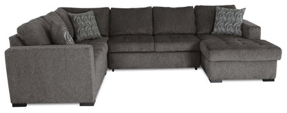 Made in Canada Legend 4-Piece Right-Facing Chenille Fabric Sleeper Sectional with Storage Chaise - Pewter Brown | Canapé-lit sectionnel de droite Legend 4 pièces fabriqué au Canada en tissu de chenille avec chaise longue de rangement - brun étain