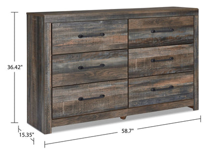 Ensemble de chambre à coucher Abby 5 pièces pour enfants avec lit de rangement latéral, commode, miroir, lumière DEL et port USB, brun - lit simple