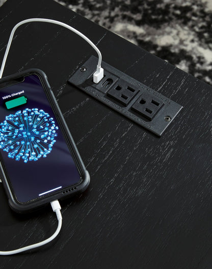 Table de fauteuil contemporaine Julian 16" avec ports USB - Noir | Table de fauteuil contemporain Julian de 16 po avec ports USB - noire