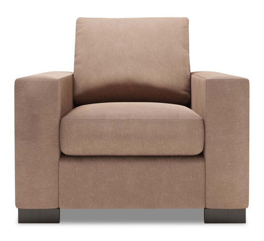 Fauteuil Track de Sofa Lab personnalisable de 38 po fabriqué au Canada en tissu d'apparence lin avec accoudoirs rectilignes - brun Pax Wicker | TR303349
