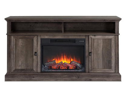 Ollie 60 Electric Fireplace TV Stand with Storage and Cable Management for TVs up to 65- Grey|Meuble pour téléviseur Ollie de 60 po avec foyer électrique, rangement et système de gestion des câbles pour téléviseurs jusqu’à 65 po - gris