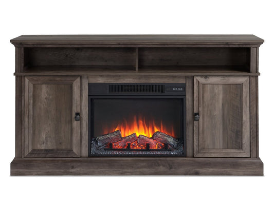 Ollie 60 Electric Fireplace TV Stand with Storage and Cable Management for TVs up to 65- Grey|Meuble pour téléviseur Ollie de 60 po avec foyer électrique, rangement et système de gestion des câbles pour téléviseurs jusqu’à 65 po - gris