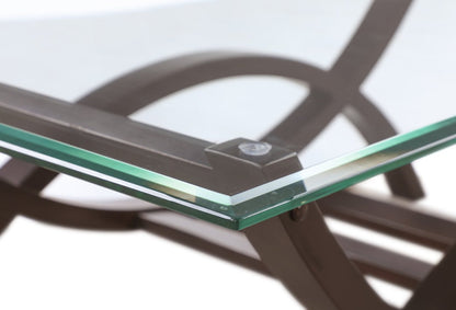 Ricci 48 Table de canapé moderne avec plateau en verre – Espresso avec pieds arqués | Table de salon moderne Ricci de 48 po avec dessus en verre - espresso avec pattes arquées
