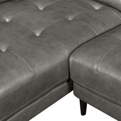 Sectionnel Edge 2 pièces en cuir véritable orienté vers la gauche avec pieds en bois et coussins de dossier amovibles - Gris | Canapé sectionnel gauche Edge 2 pièces en cuir avec pieds en bois et coussins de dossier véritable amovibles - gris