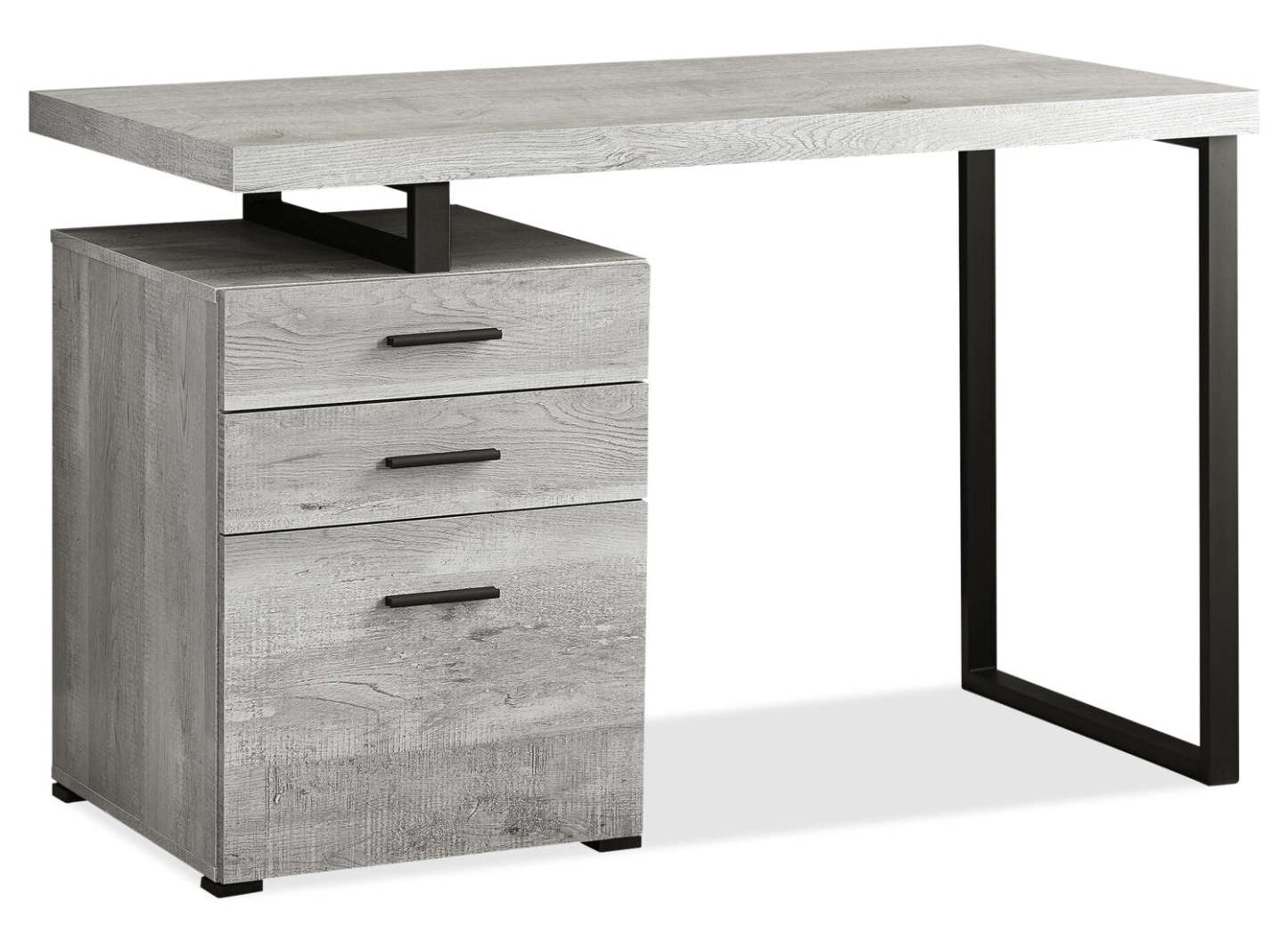 Bureau réversible Clayton 47.25 avec 3 tiroirs - Gris|Bureau réversible Clayton de 47,25 po à 3 tiroirs - gris