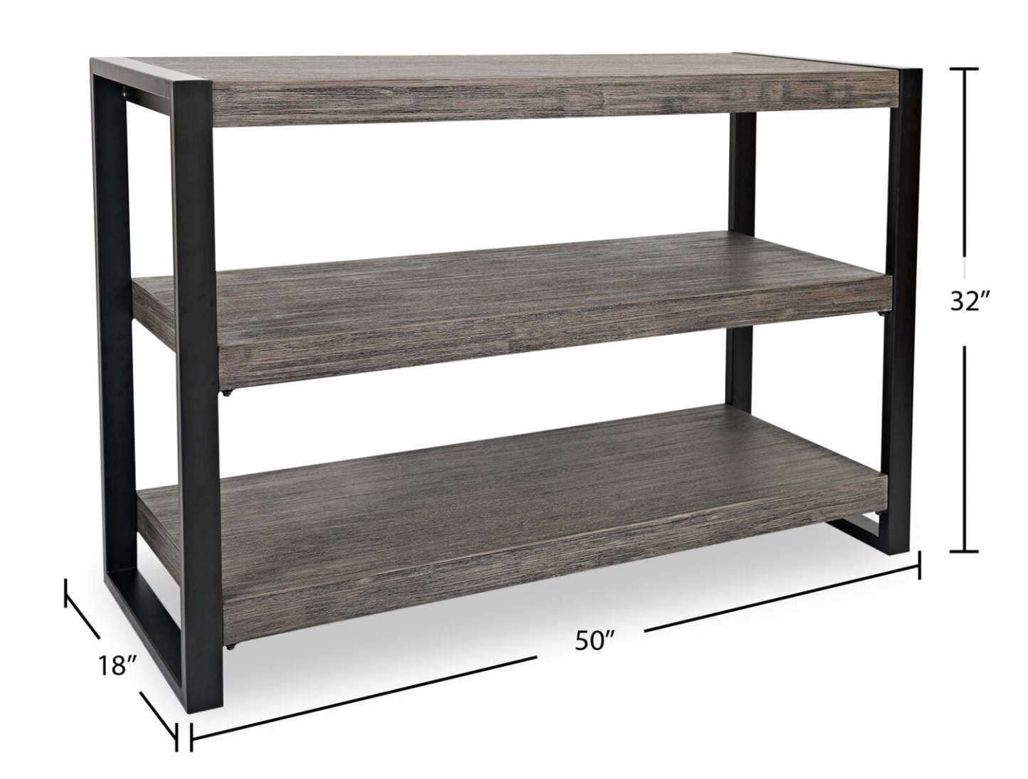 Apex 50 Modern Sofa Table with Shelf - Grey with Black Metal Legs|Table de salon moderne Apex 50 po avec tablette - grise avec pattes en métal noir