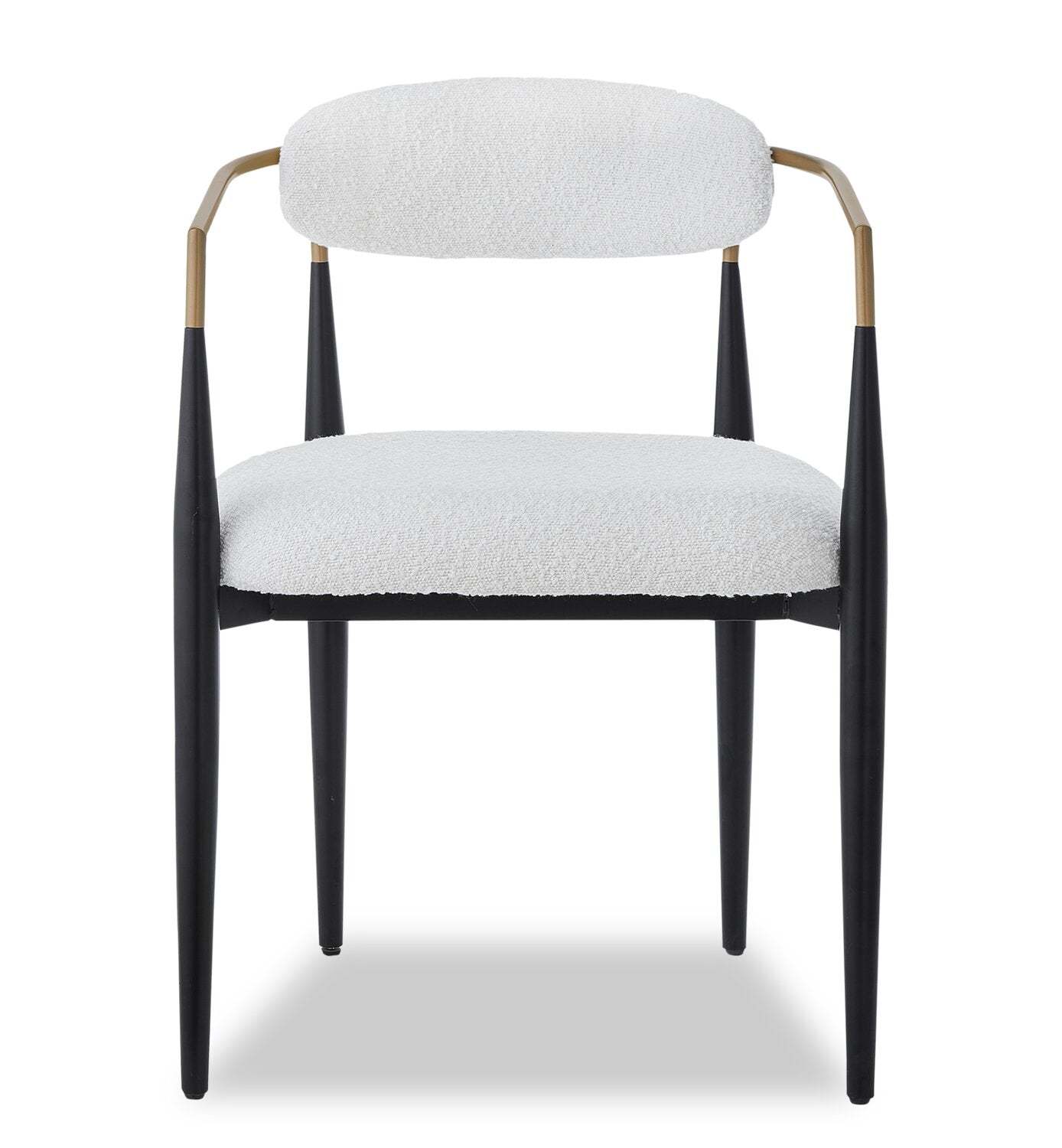 Kort &amp; Co. Fauteuil de salle à manger Capri avec tissu bouclé et accents dorés, métal - Blanc | Chaise de salle à manger à accoudoirs Capri de Kort &amp; Co. en métal avec tissu bouclé et touches dorées - blanche