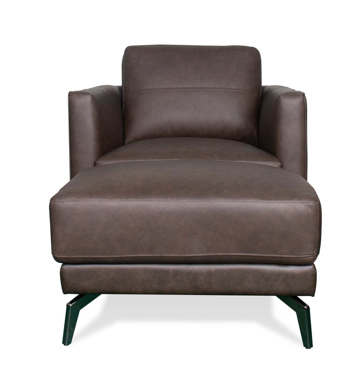 Chaise Melrose 36,5 en cuir véritable de première qualité avec pieds en métal - Brun foncé | Fauteuil Melrose de 36,5 po en cuir de qualité supérieure avec pattes en métal véritable - brun foncé