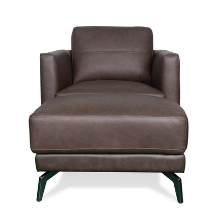 Chaise Melrose 36,5 en cuir véritable de première qualité avec pieds en métal - Brun foncé | Fauteuil Melrose de 36,5 po en cuir de qualité supérieure avec pattes en métal véritable - brun foncé