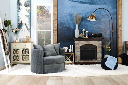 Fauteuil d’appoint pivotant Cuddler Midi de 42 po fabriqué au Canada en tissu de chenille - gris Plush Thunder