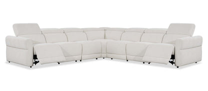 Cindy Crawford Home Aspen 5-Piece Power Reclining Sectional with Adjustable Headrests and USB Port - Alabaster | Canapé sectionnel inclinable électrique Aspen de Cindy Crawford Home 5 pièces avec appuie-têtes réglables et port USB - albâtre