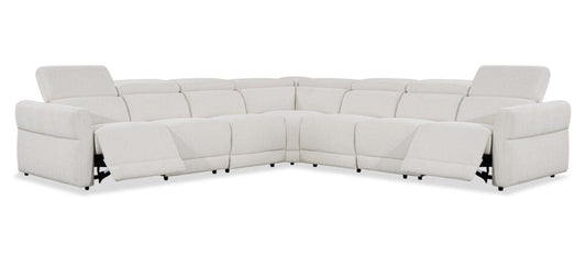Cindy Crawford Home Aspen 5-Piece Power Reclining Sectional with Adjustable Headrests and USB Port - Alabaster | Canapé sectionnel inclinable électrique Aspen de Cindy Crawford Home 5 pièces avec appuie-têtes réglables et port USB - albâtre