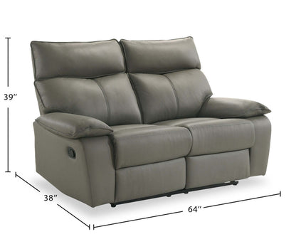 Matteo 64 Genuine Leather Reclining Loveseat - Aviarah Grey | Causeuse inclinable Matteo de 64 po en cuir véritable - gris Aviarah