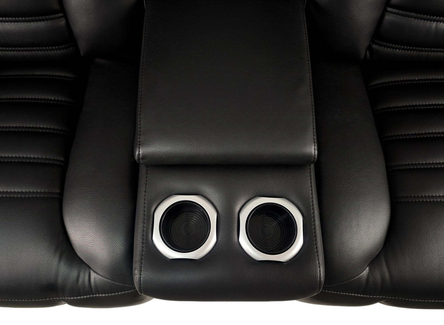 Zen 75,5 po Causeuse de massage à inclinaison électrique en tissu d'apparence cuir avec console réfrigérée - noire