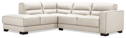 Citadel 2-Piece Left-Facing Top-Grain Genuine Leather Sectional with Wood Legs - Frost White | Canapé sectionnel gauche Citadel 2 pièces en cuir véritable de qualité supérieure avec pieds en bois - blanc givré