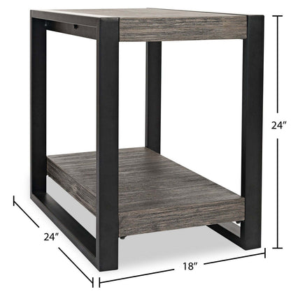 Apex 18 Modern Chairside Table with Shelf - Grey with Black Metal Legs|Table de fauteuil moderne Apex 18 po avec tablette - grise avec pattes en métal noir