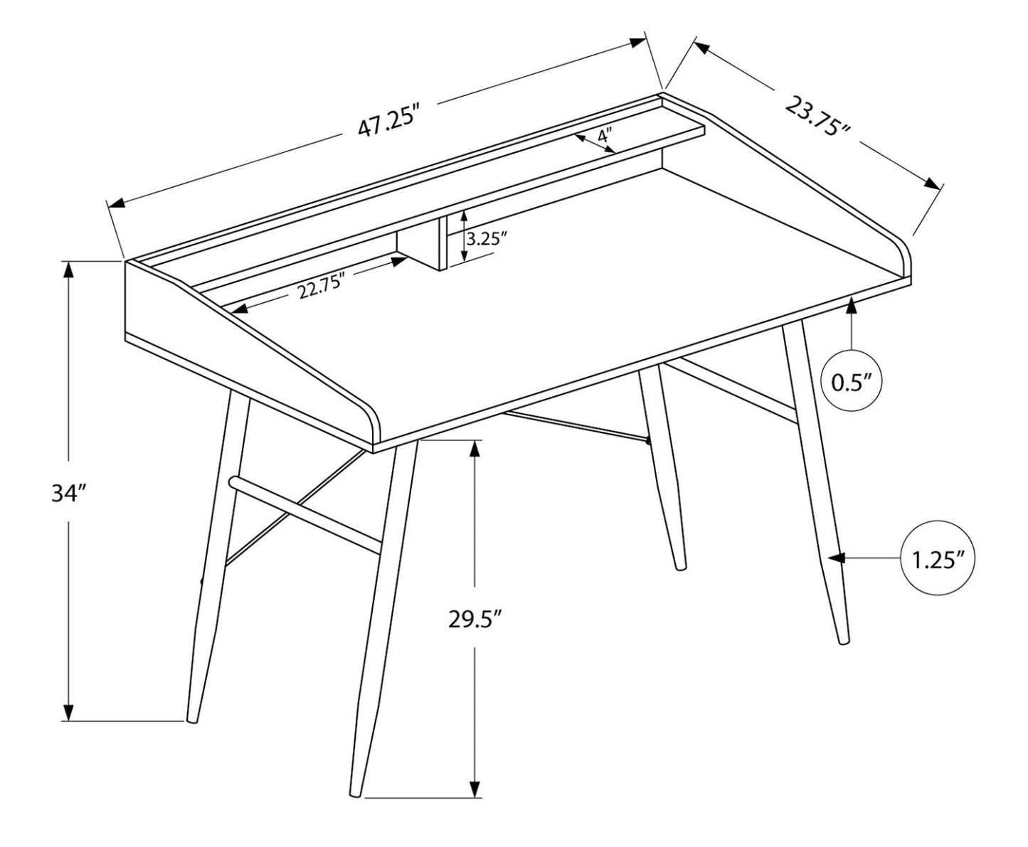 Bureau Jeremy 47,25 avec petite niche - Naturel|Bureau Jeremy de 47,25 po avec petite crédence - naturel