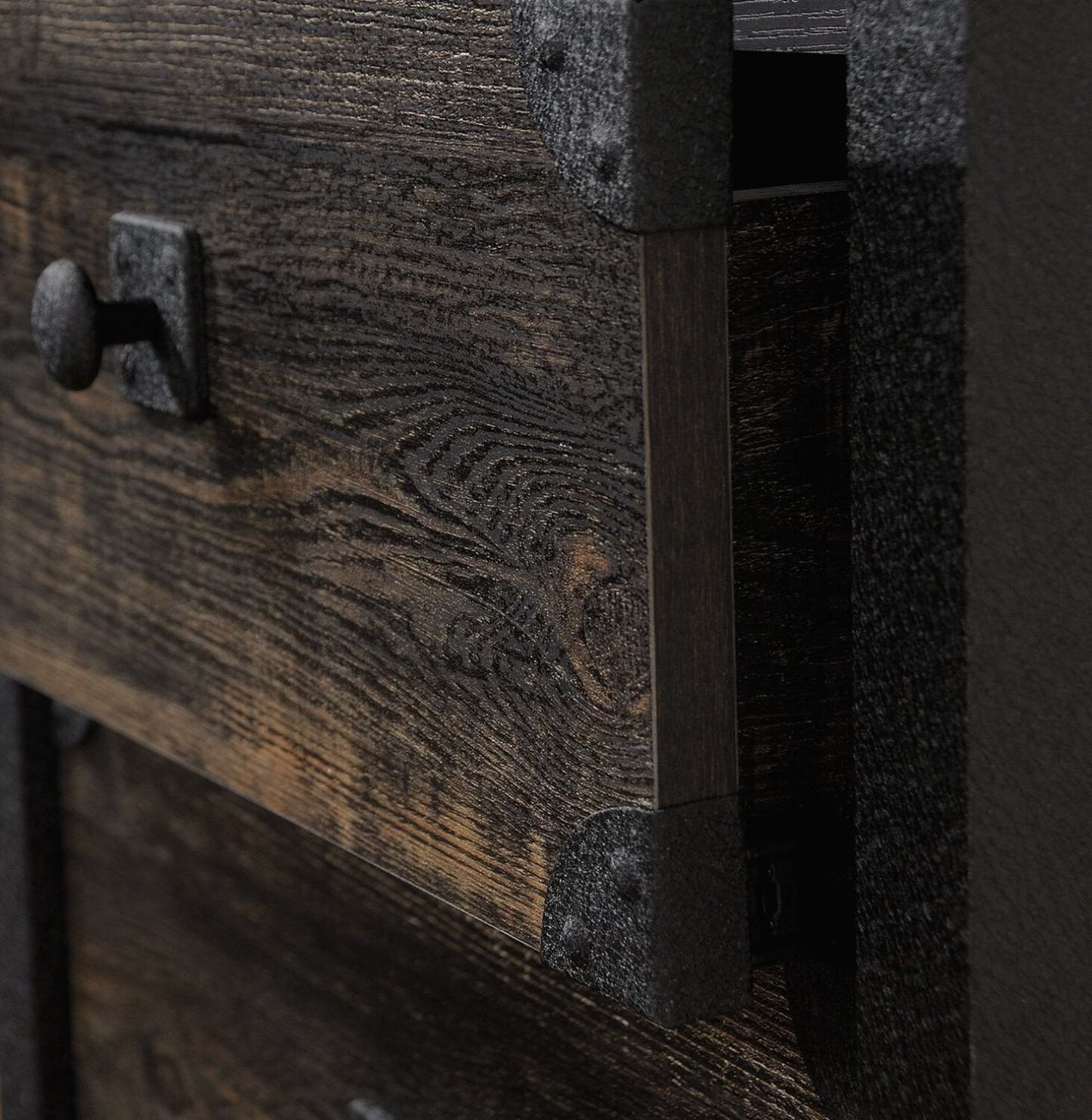 Lewis 59.84 L-Shaped Office Desk with 2-Drawers - Carbon Oak | Bureau en forme de L Lewis de 59,84 po à 2 tiroirs - chêne carbone