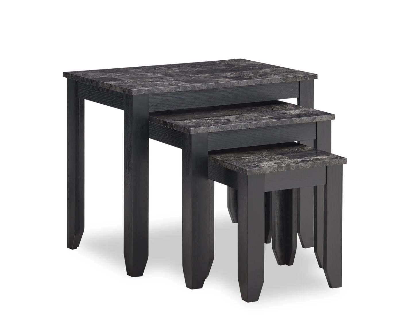 Roma 25 Tables gigognes 3 pièces avec étagère - Aspect marbre noir | 3 tables gigognes Roma de 25 po avec tablette - imitation de marbre noir