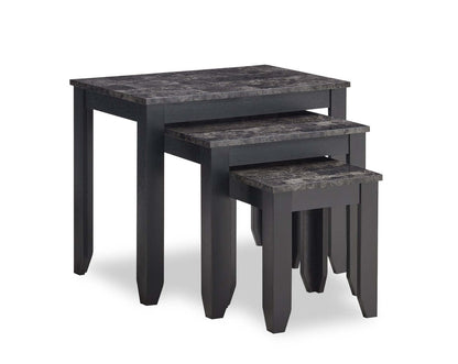 Roma 25 Tables gigognes 3 pièces avec étagère - Aspect marbre noir | 3 tables gigognes Roma de 25 po avec tablette - imitation de marbre noir