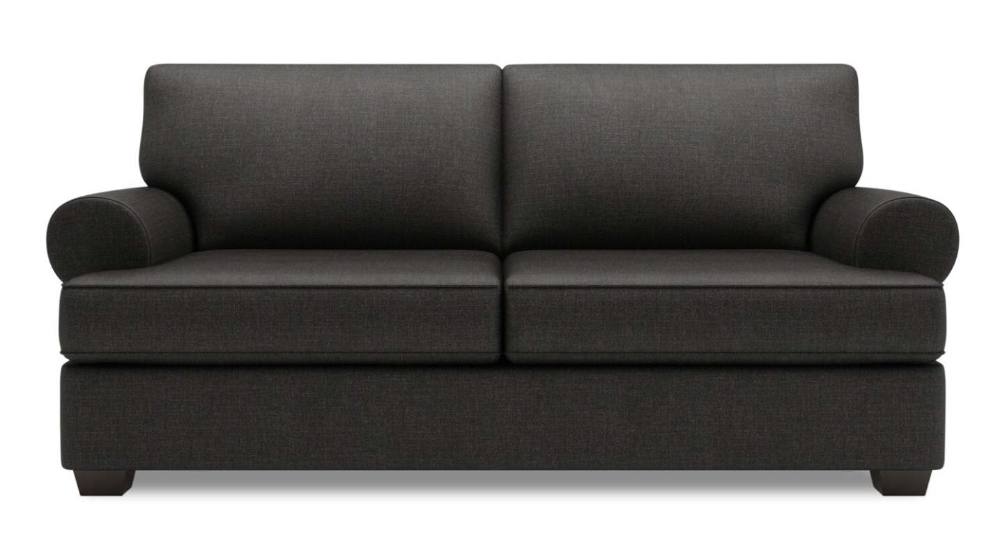 Fabriqué au Canada Canapé Personnalisable Roll 76 en Tissu d'Apparence Lin Taille Condo avec Accoudoirs Roulés - Gris Luna Kohl | Canapé Roll de Sofa Lab de 76 po de format condo fabriqué au Canada en tissu d’apparence lin - gris Luna Kohl | RO092691
